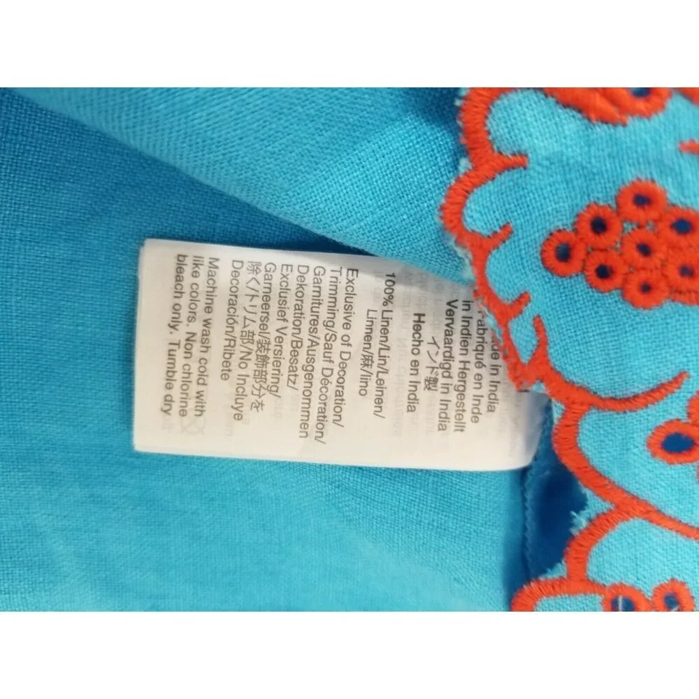 J. Crew Women's Size S Tunic Blouse Top Blue Embroidered Linen Relaxed Fit 30